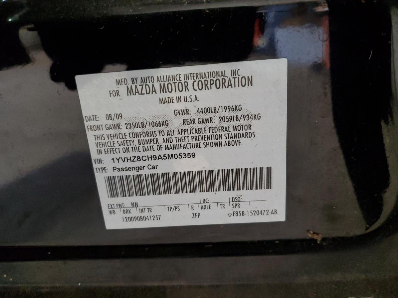 2010 Mazda 6 I VIN: 1YVHZ8CB9A5M05359 Lot: 57327565