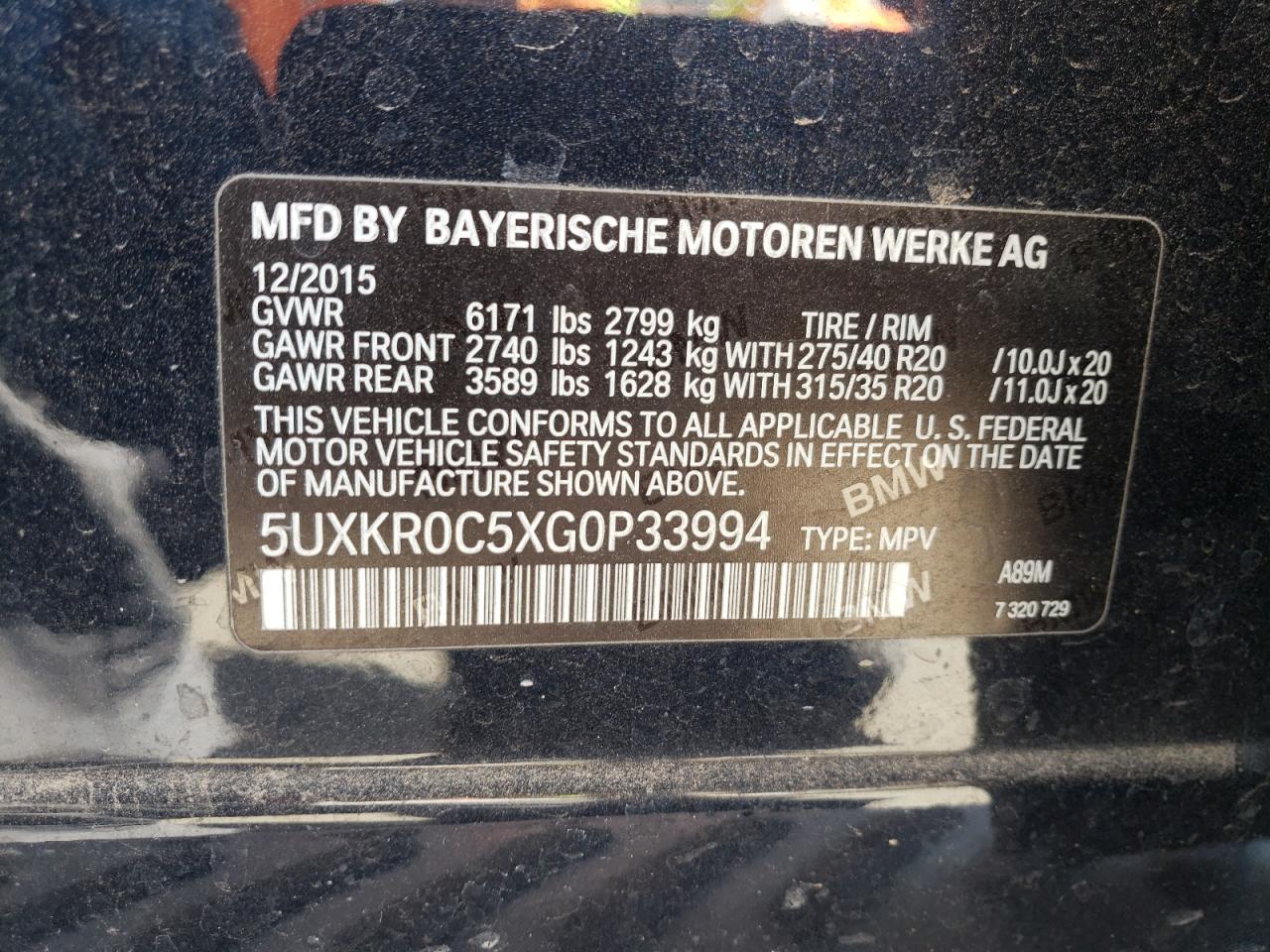 2016 BMW X5 xDrive35I VIN: 5UXKR0C5XG0P33994 Lot: 57363695