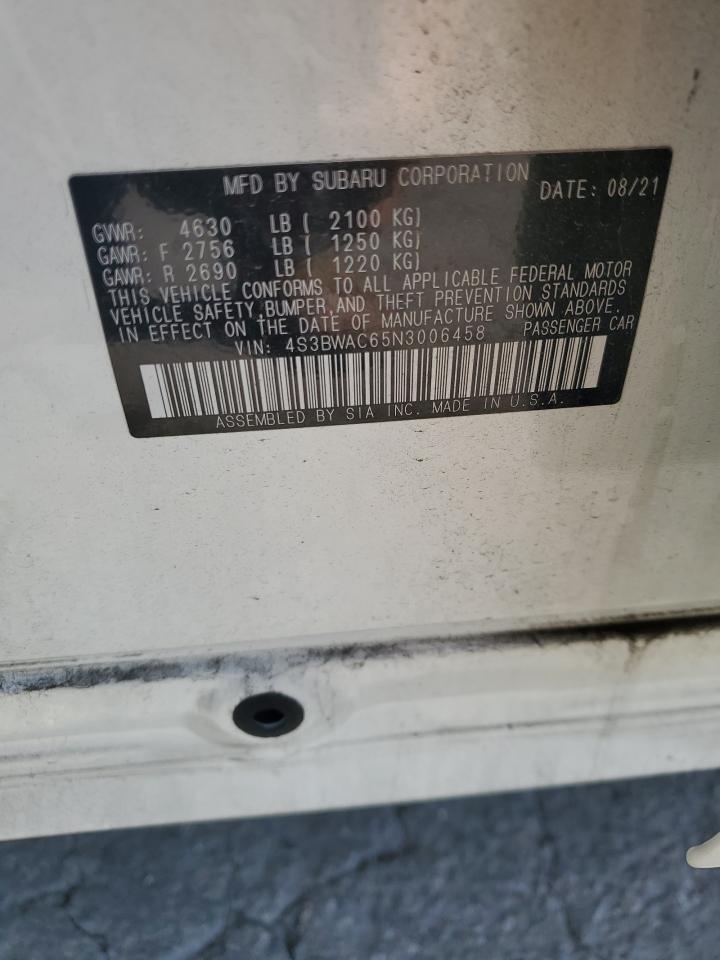 2022 Subaru Legacy Premium VIN: 4S3BWAC65N3006458 Lot: 57278265
