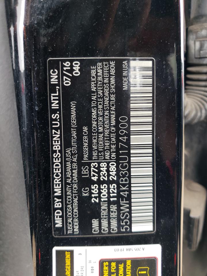 2016 Mercedes-Benz C 300 4Matic VIN: 55SWF4KB3GU174900 Lot: 56697295