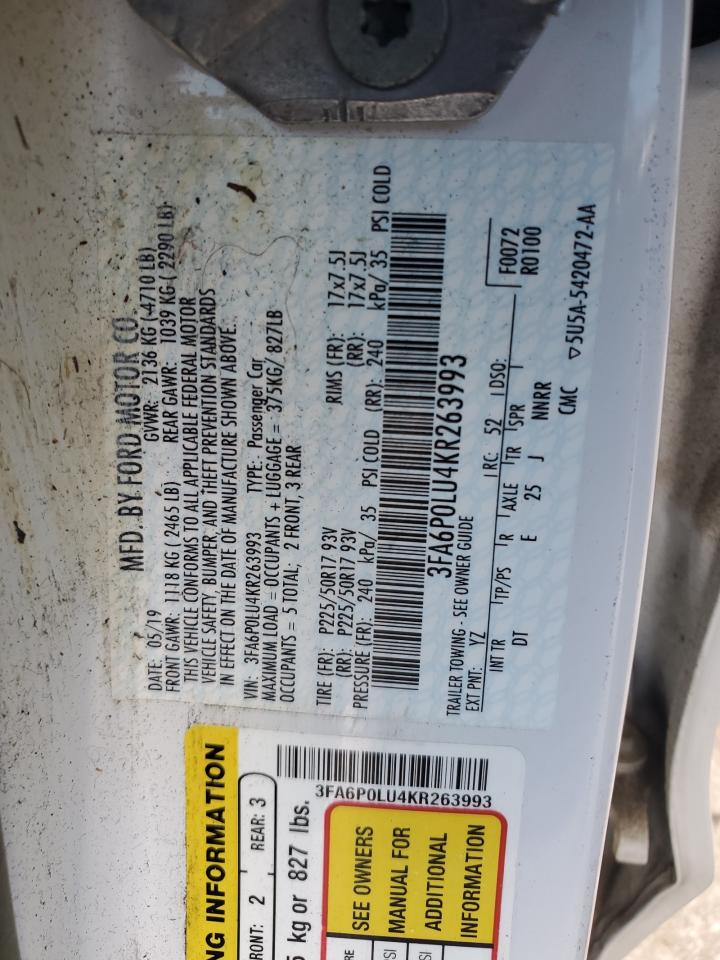 2019 Ford Fusion Se VIN: 3FA6P0LU4KR263993 Lot: 54038135