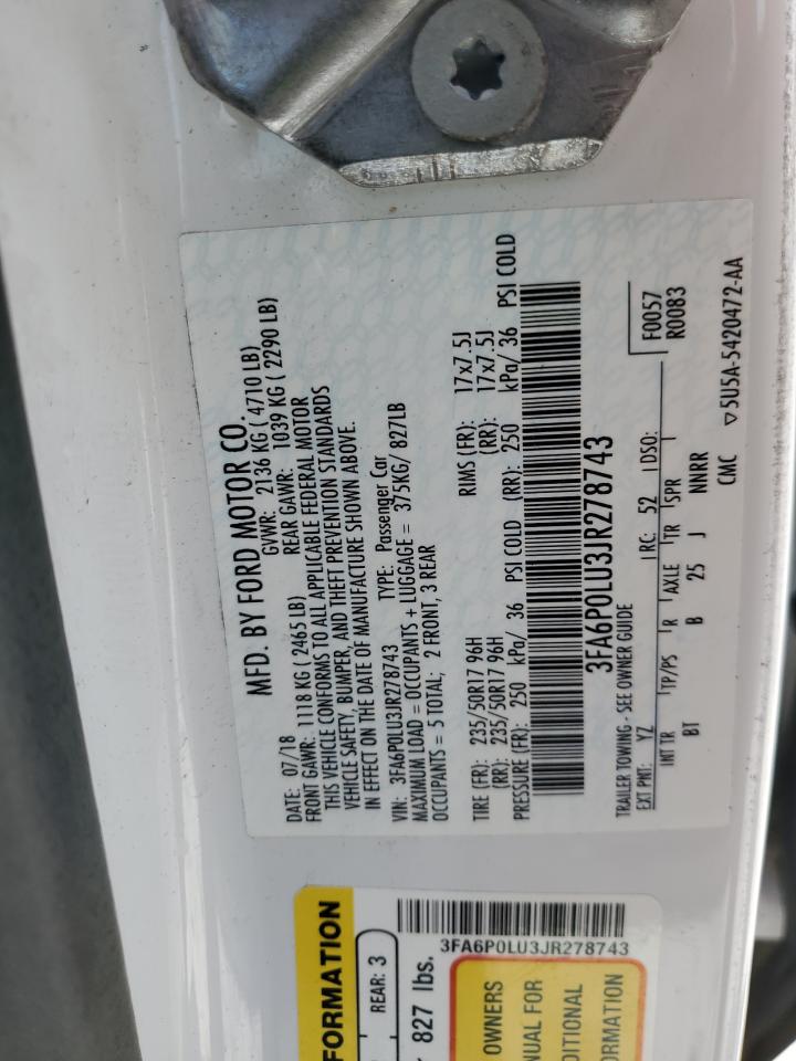 2018 Ford Fusion Se Hybrid VIN: 3FA6P0LU3JR278743 Lot: 56527595