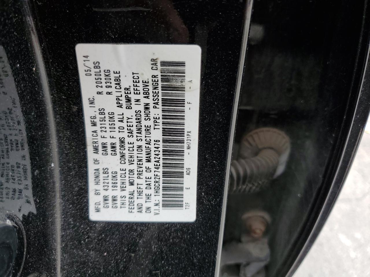 2014 Honda Accord Ex VIN: 1HGCR2F74EA243476 Lot: 56176045