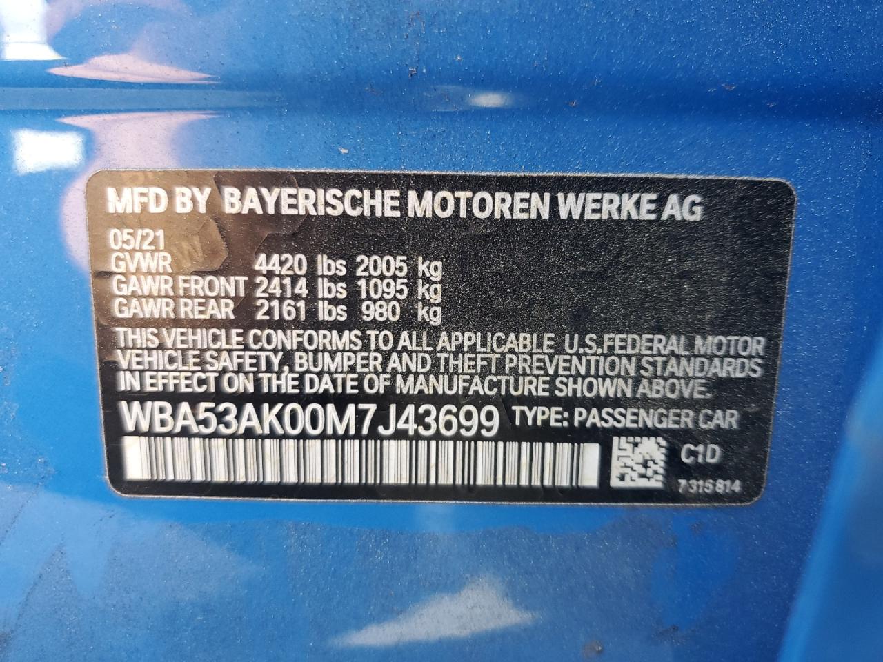 2021 BMW 228I VIN: WBA53AK00M7J43699 Lot: 55928355