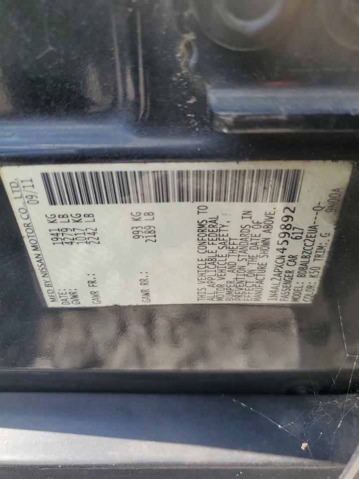 2012 Nissan Altima Base VIN: 1N4AL2APXCN459892 Lot: 57144975