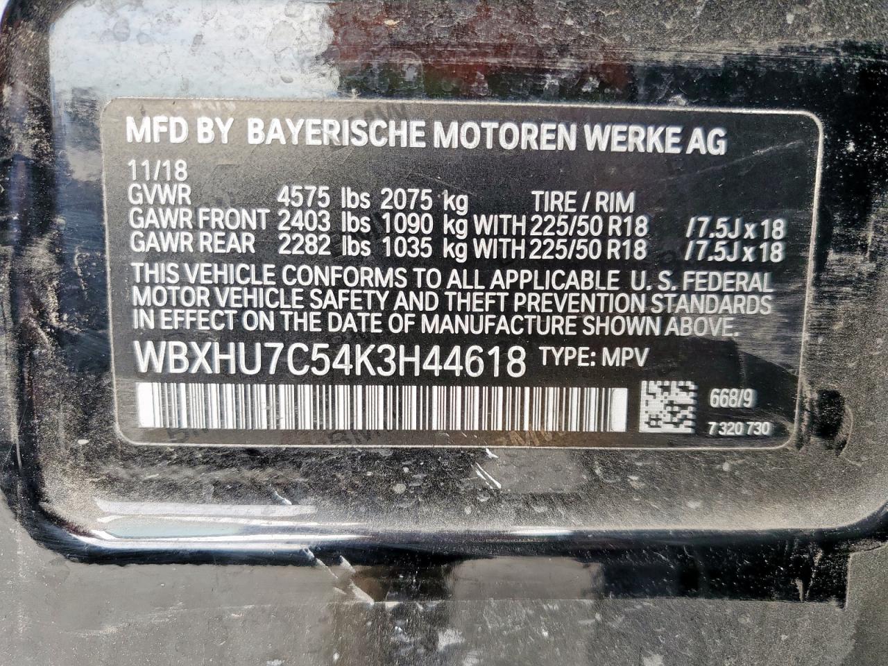 2019 BMW X1 Sdrive28I VIN: WBXHU7C54K3H44618 Lot: 57626795