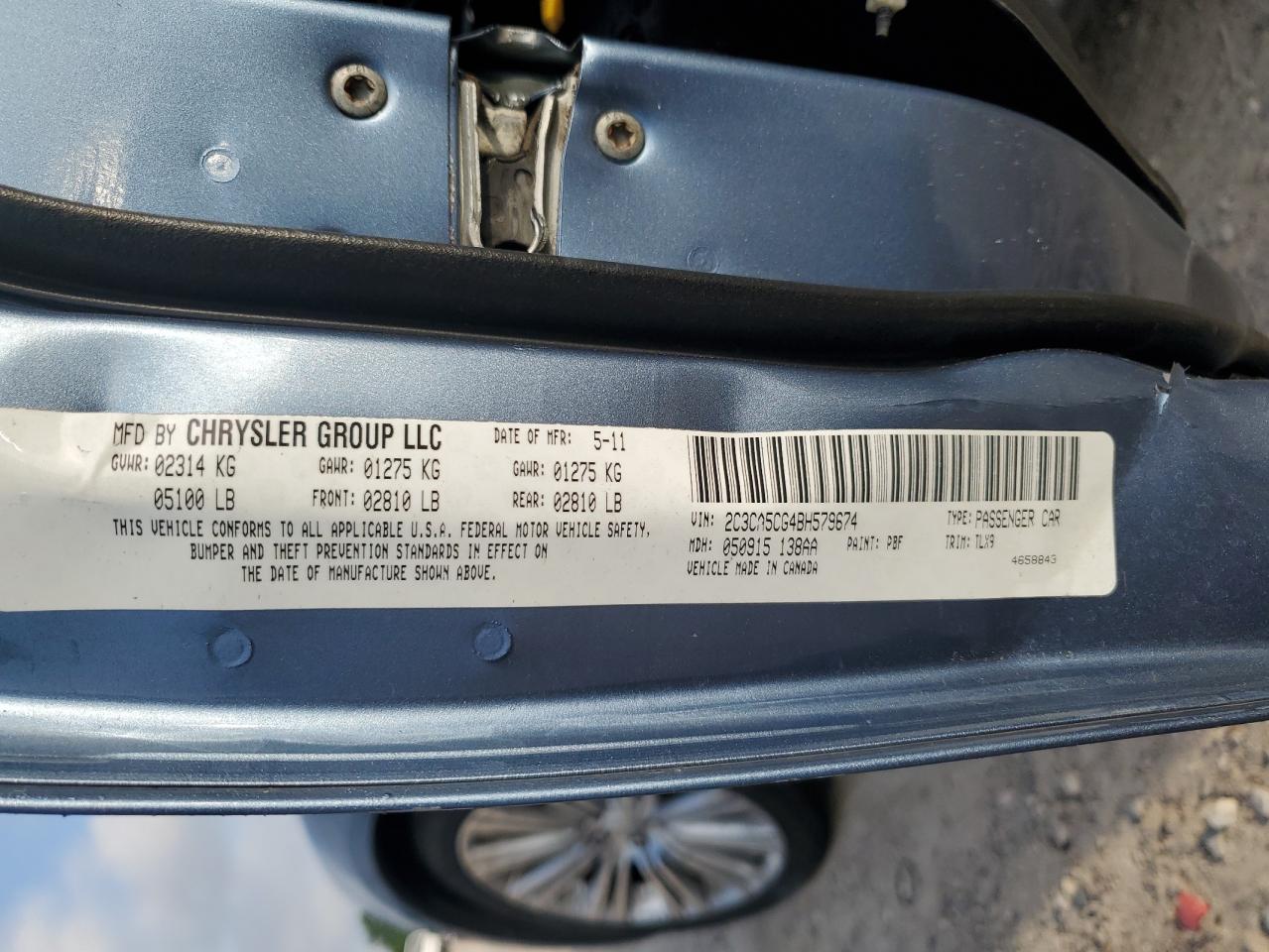 2011 Chrysler 300 Limited VIN: 2C3CA5CG4BH579674 Lot: 56730555