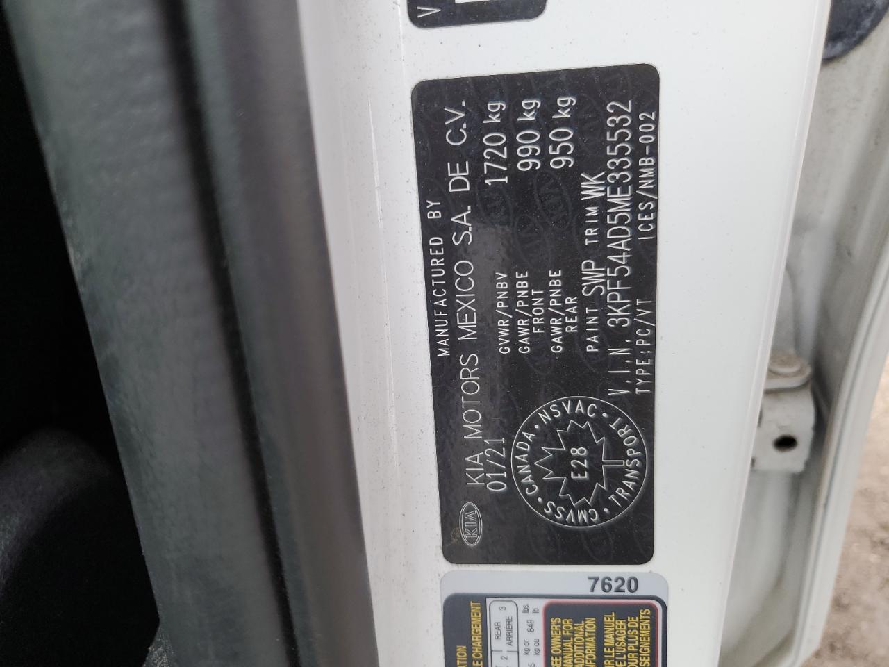2021 Kia Forte Ex VIN: 3KPF54AD5ME335532 Lot: 55064315