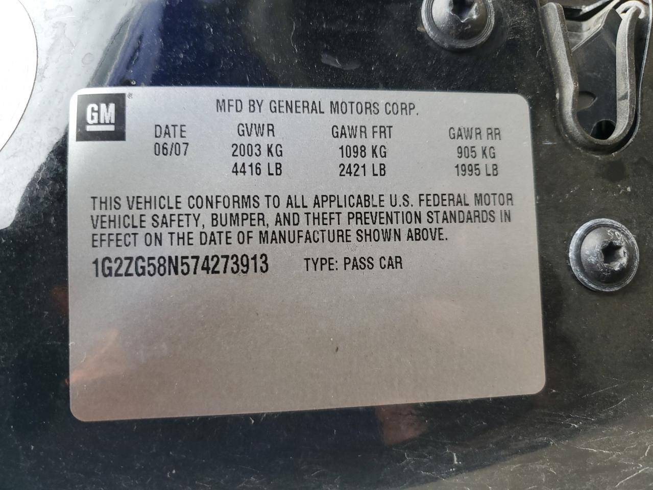2007 Pontiac G6 Base VIN: 1G2ZG58N574273913 Lot: 56290025