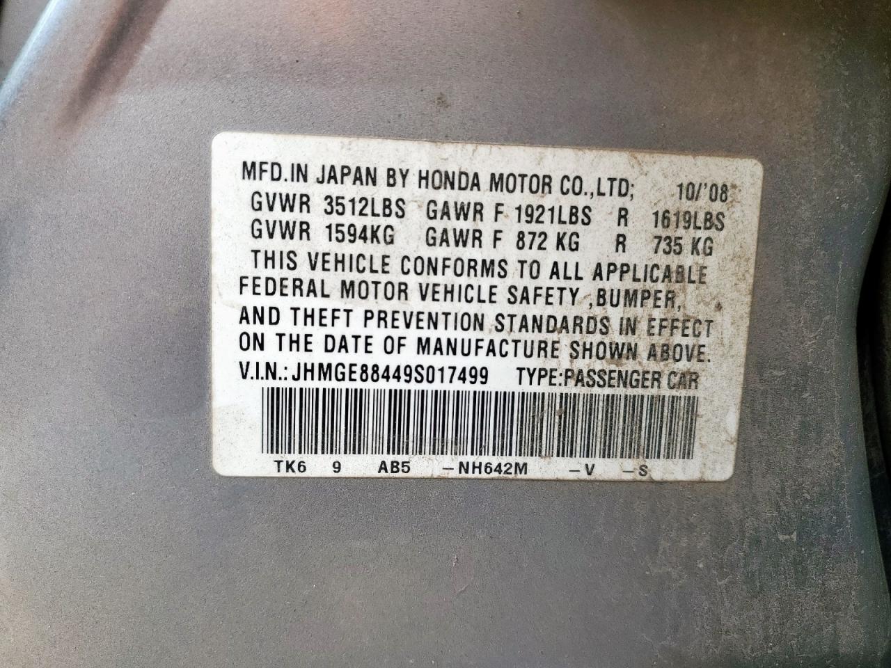 2009 Honda Fit Sport VIN: JHMGE88449S017499 Lot: 56910585