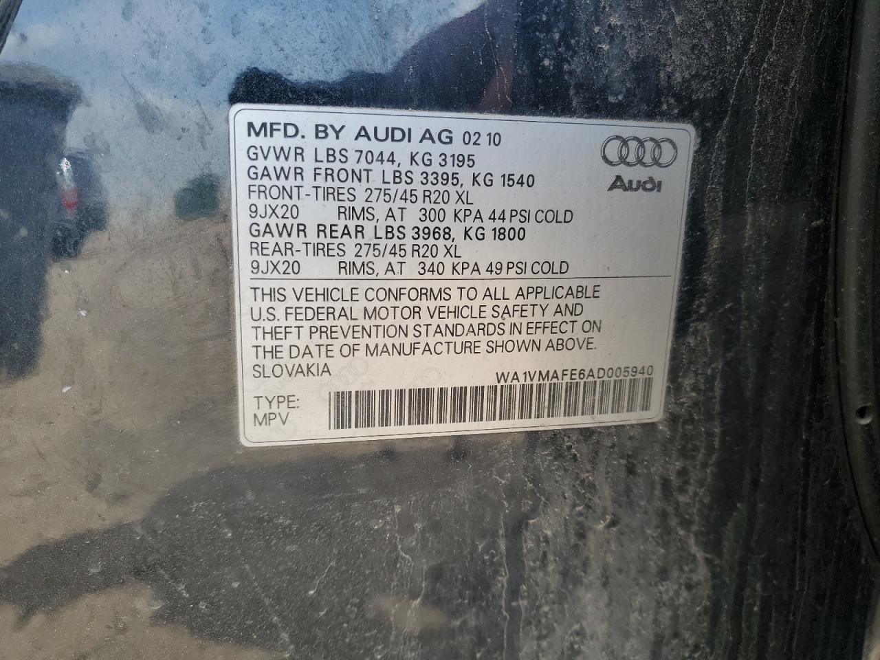 2010 Audi Q7 Prestige VIN: WA1VMAFE6AD005940 Lot: 56990425
