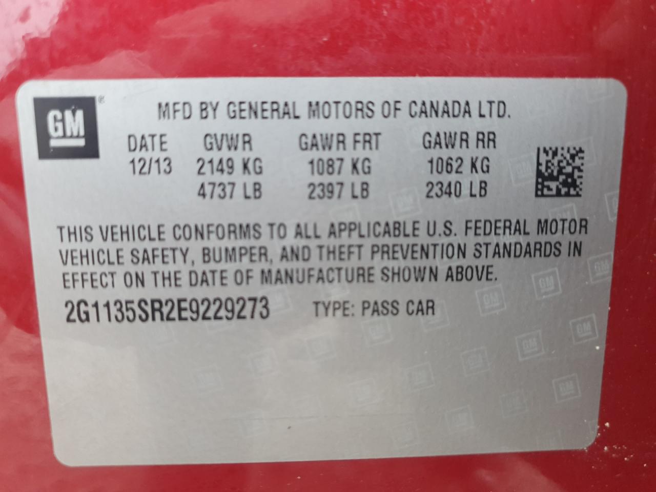 2014 Chevrolet Impala Eco VIN: 2G1135SR2E9229273 Lot: 56926785