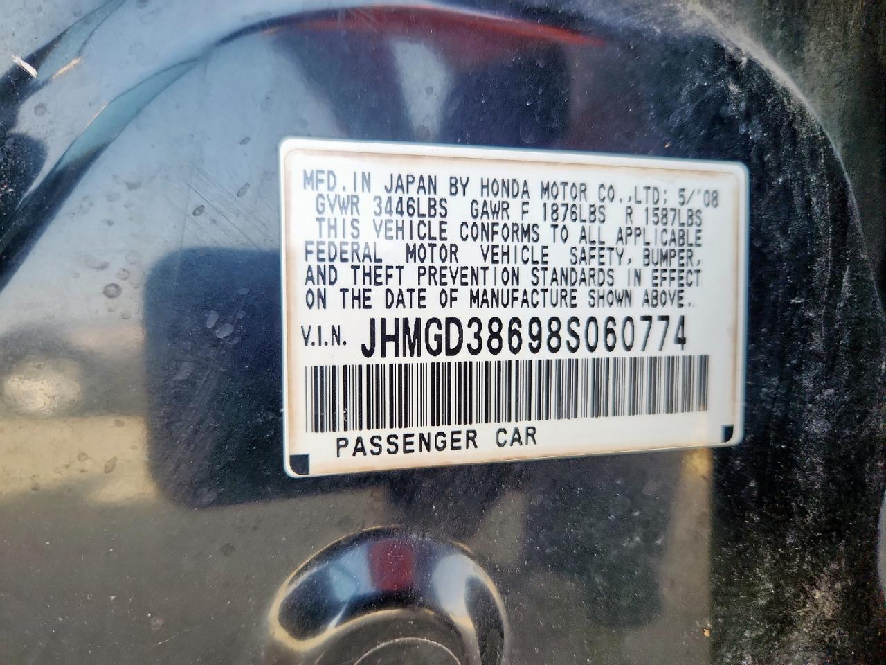 2008 Honda Fit Sport VIN: JHMGD38698S060774 Lot: 56844465