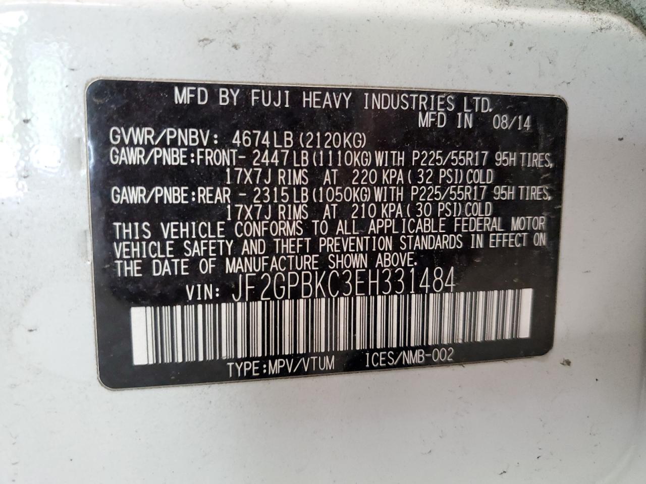 2014 Subaru Xv Crosstrek 2.0I Hybrid Touring VIN: JF2GPBKC3EH331484 Lot: 56654175