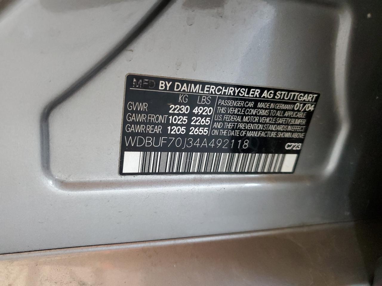 2004 Mercedes-Benz E 500 VIN: WDBUF70J34A492118 Lot: 56746975