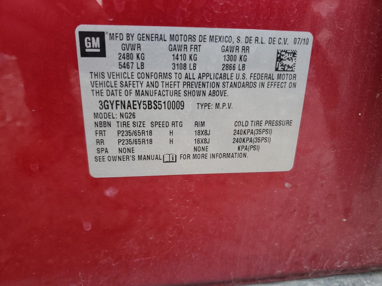 2011 Cadillac Srx Luxury Collection VIN: 3GYFNAEY5BS510009 Lot: 87088145