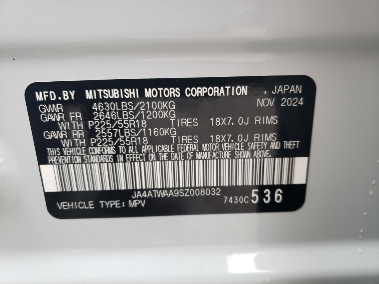 2025 Mitsubishi Eclipse Cross Se VIN: JA4ATWAA9SZ008032 Lot: 56336915