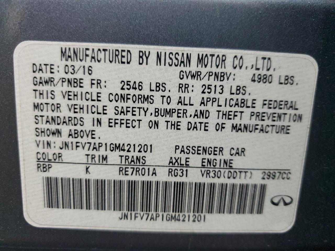 2016 Infiniti Q50 Red Sport 400 VIN: JN1FV7AP1GM421201 Lot: 56739805