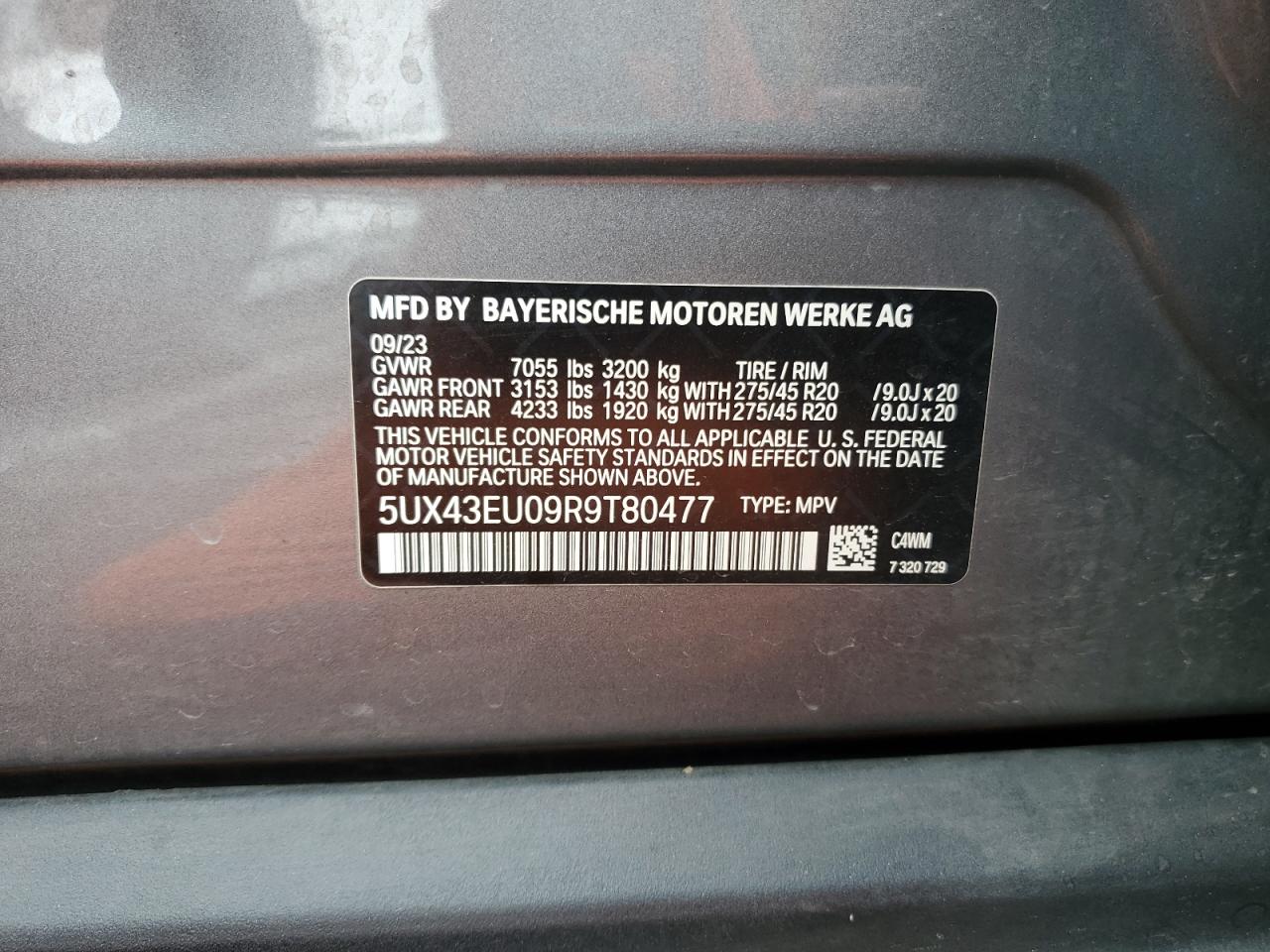 2024 BMW X5 xDrive50E VIN: 5UX43EU09R9T80477 Lot: 56646125