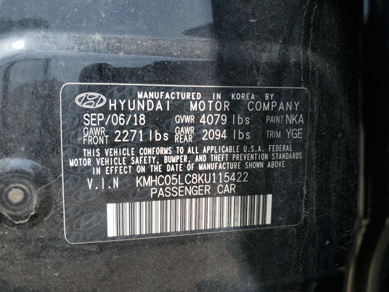 2019 Hyundai Ioniq Limited VIN: KMHC05LC8KU115422 Lot: 56917835