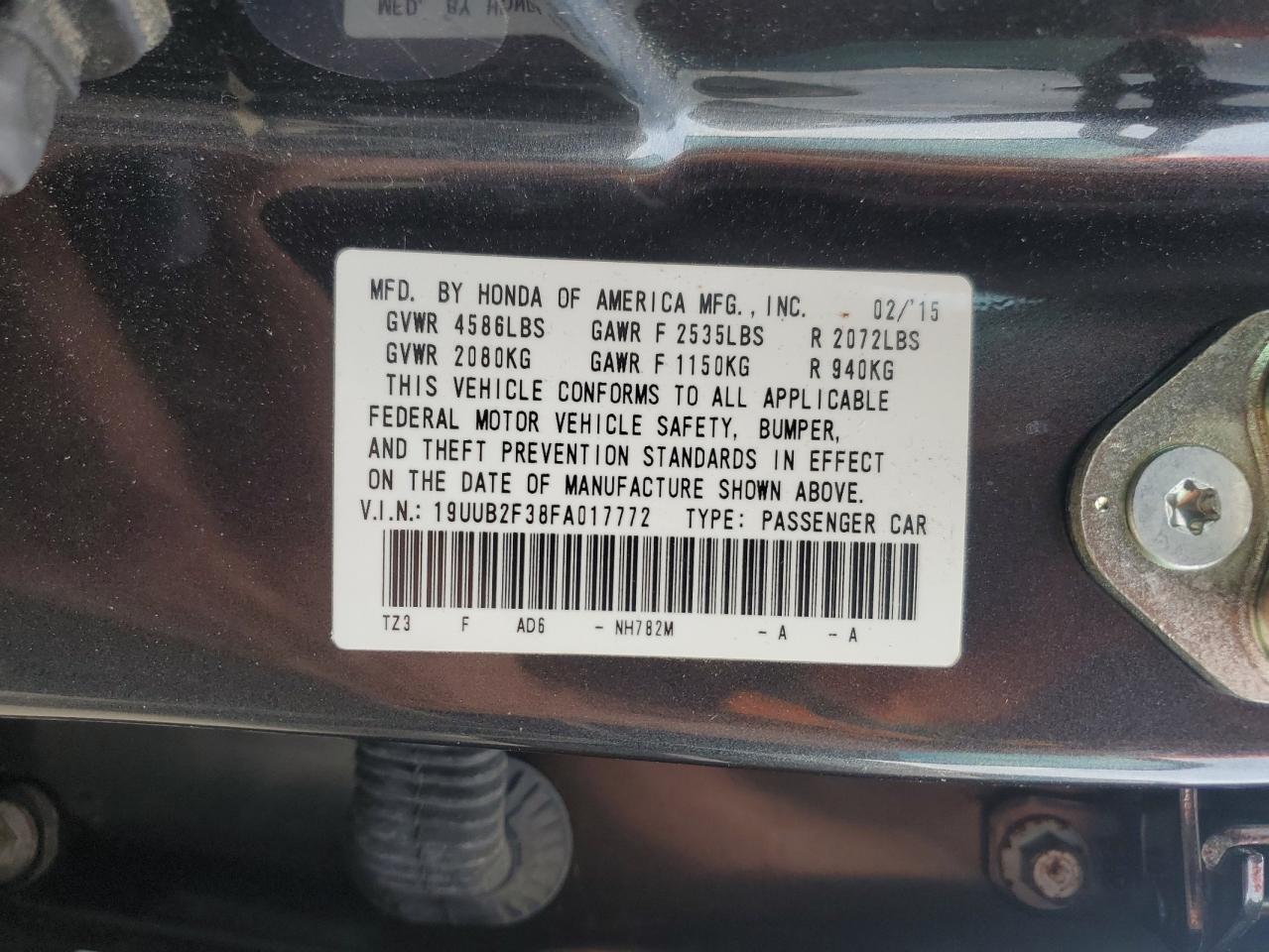 2015 Acura Tlx VIN: 19UUB2F38FA017772 Lot: 56461695