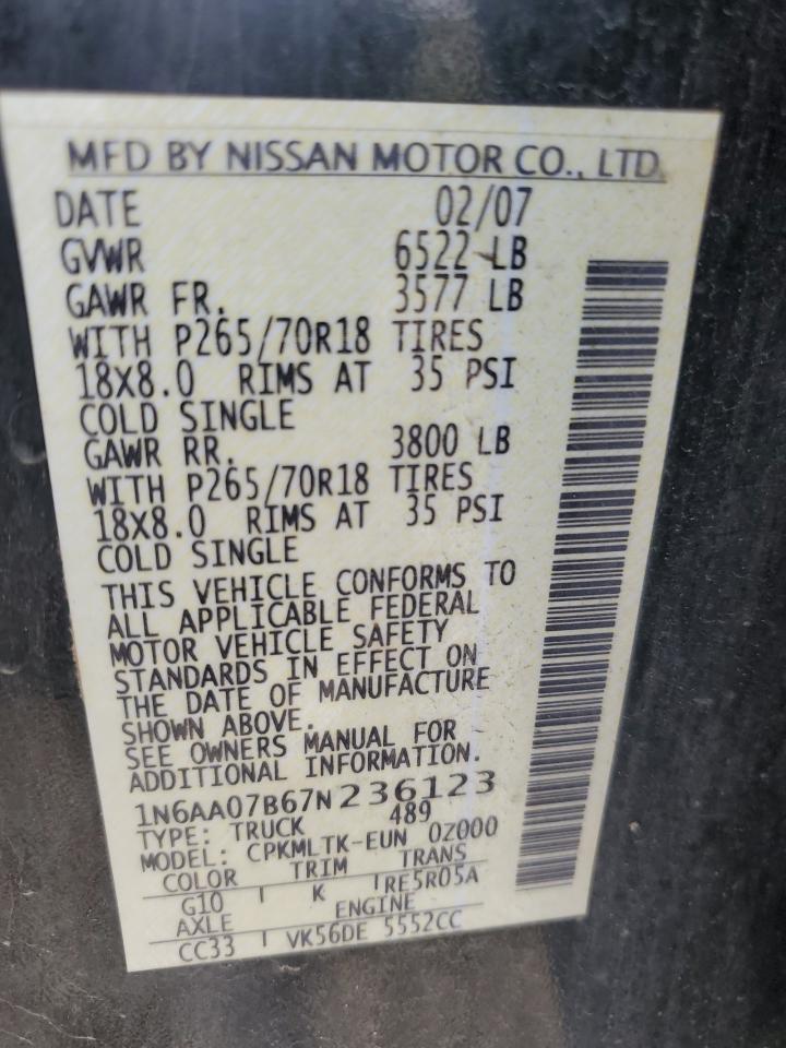 2007 Nissan Titan Xe VIN: 1N6AA07B67N236123 Lot: 55224675