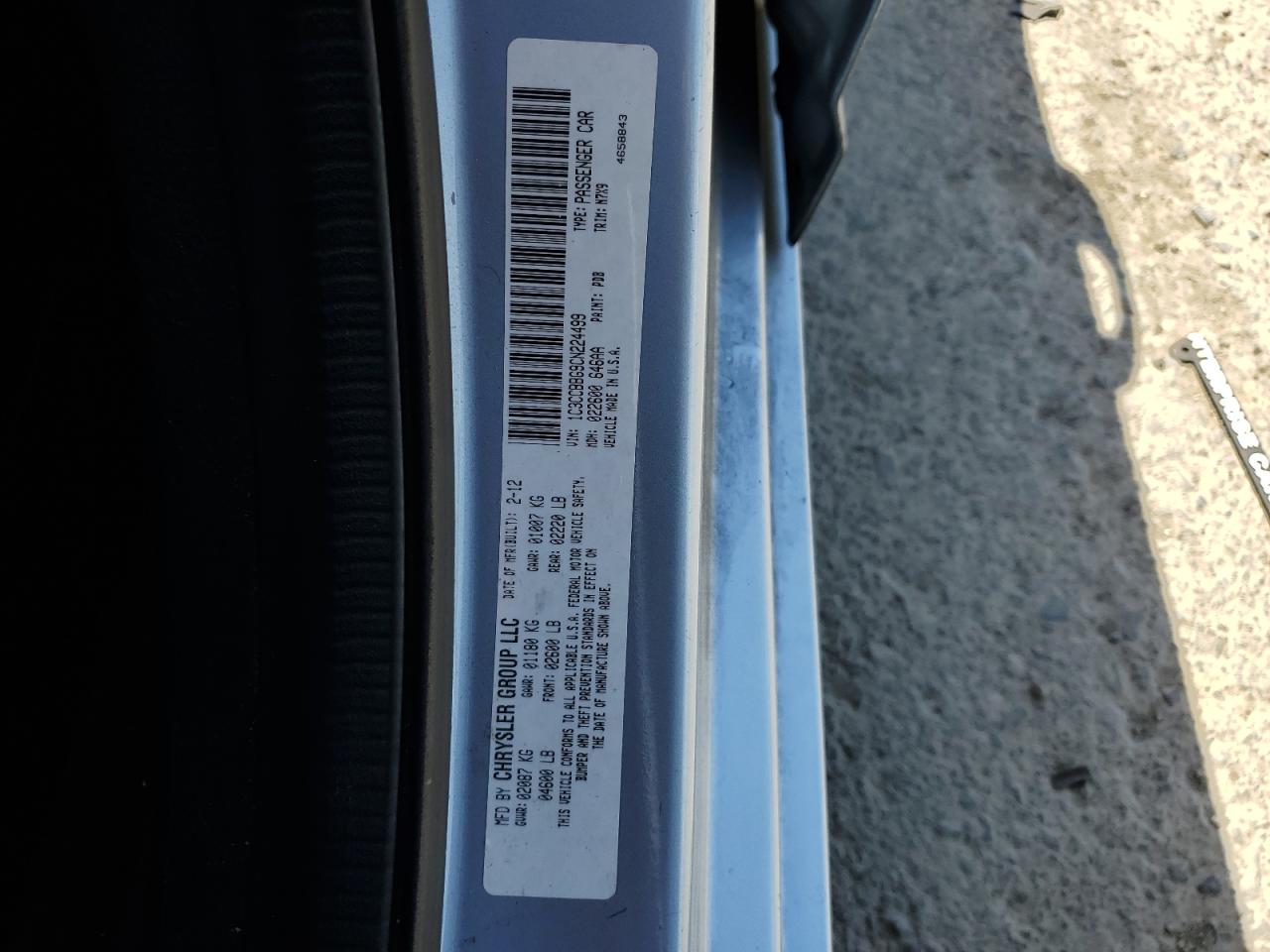 2012 Chrysler 200 Touring VIN: 1C3CCBBG9CN224499 Lot: 56733655