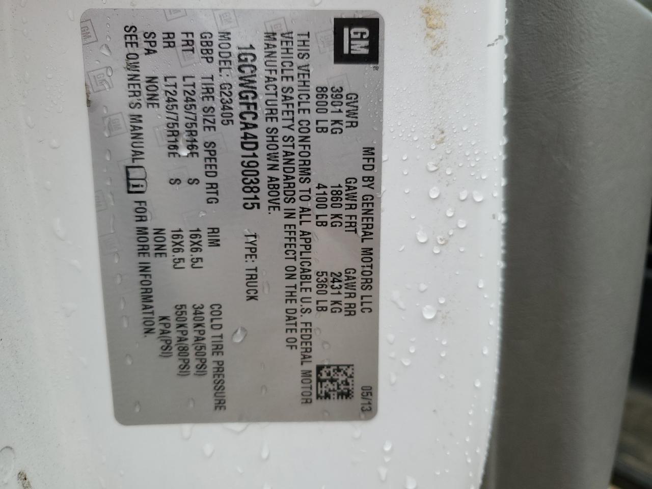 2013 Chevrolet Express G2500 VIN: 1GCWGFCA4D1903815 Lot: 58527655