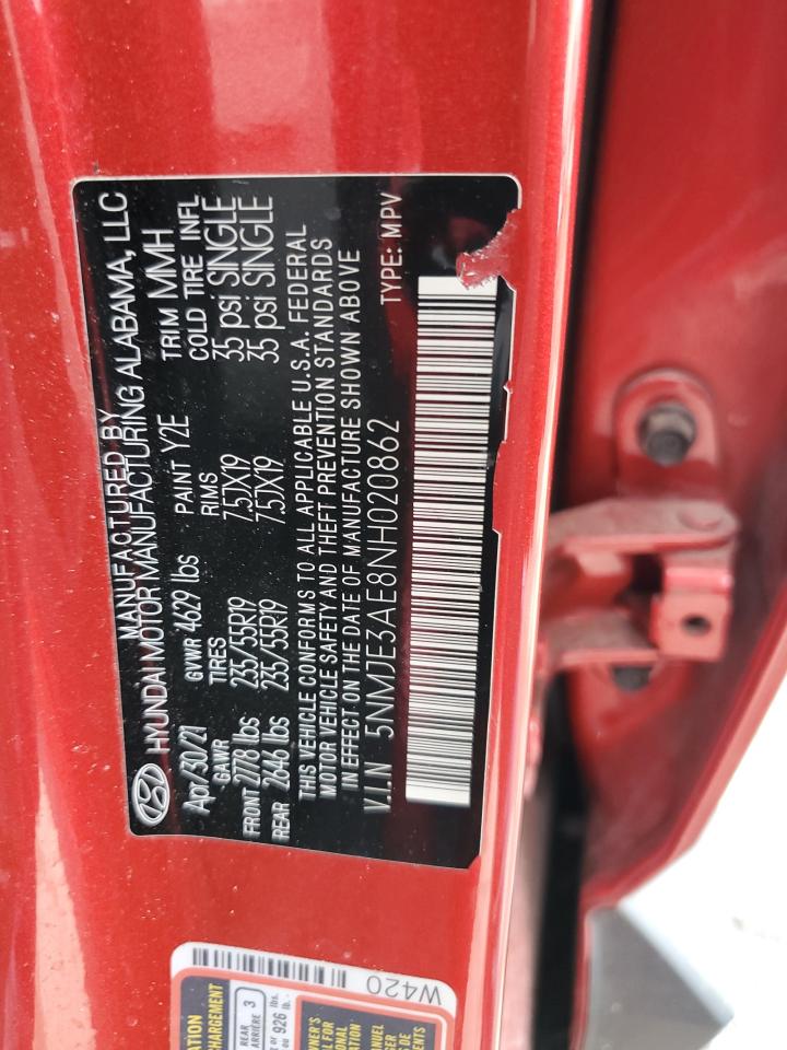 2022 Hyundai Tucson Limited VIN: 5NMJE3AE8NH020862 Lot: 56871375