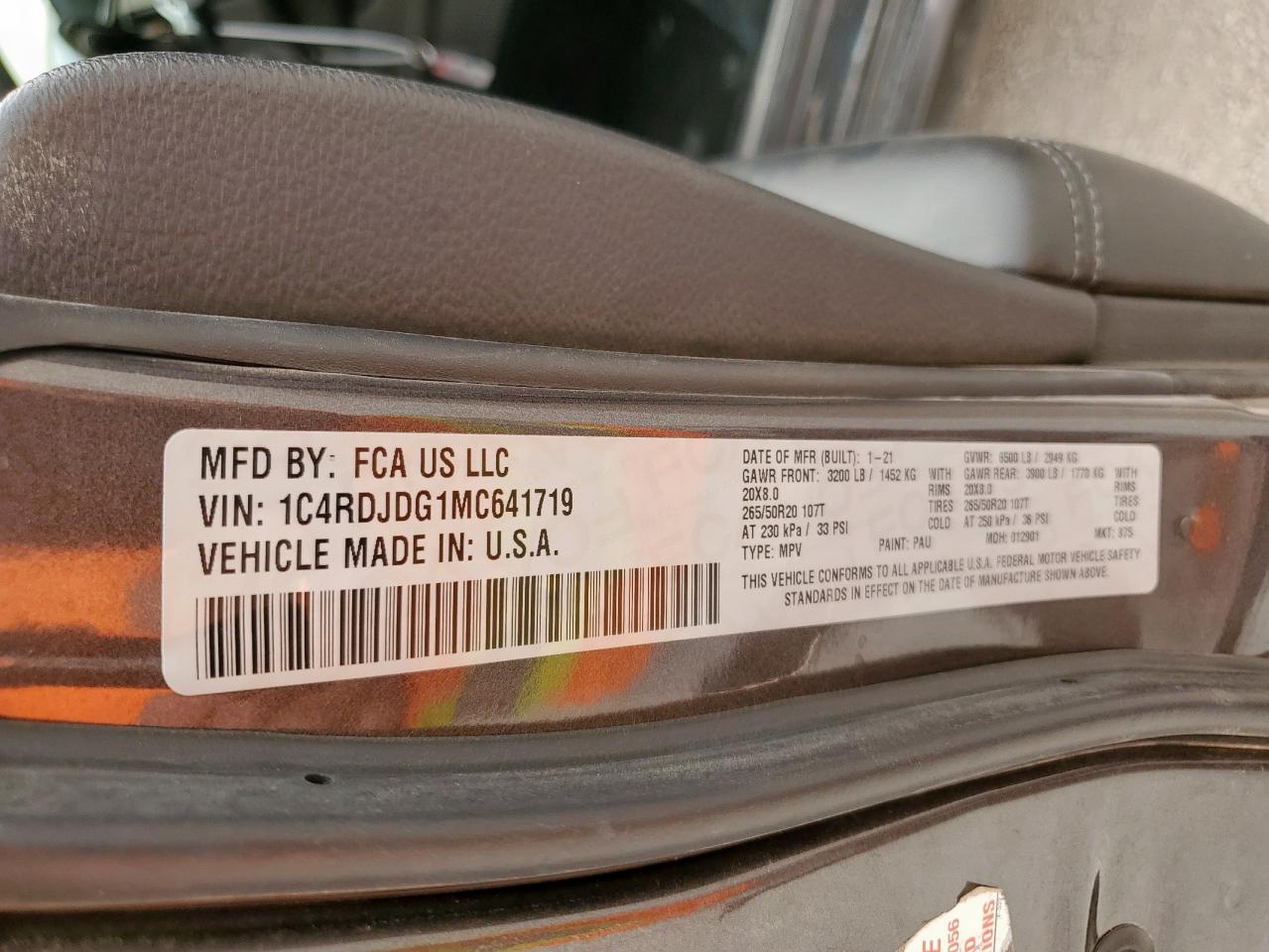 2021 Dodge Durango Gt VIN: 1C4RDJDG1MC641719 Lot: 57063505