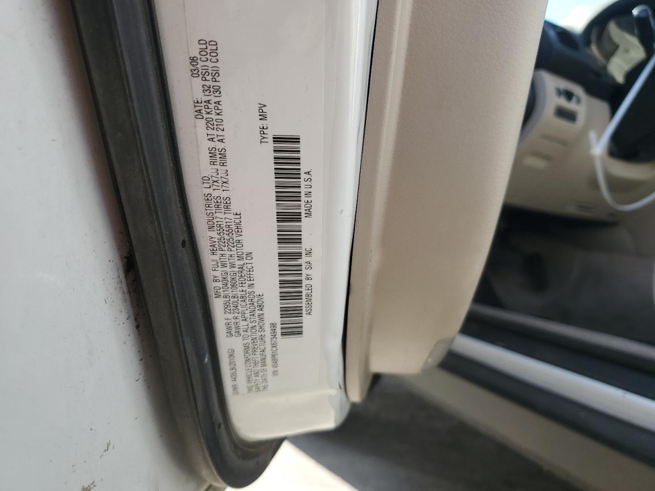 2006 Subaru Legacy Outback 2.5I VIN: 4S4BP61CX67349498 Lot: 55973685