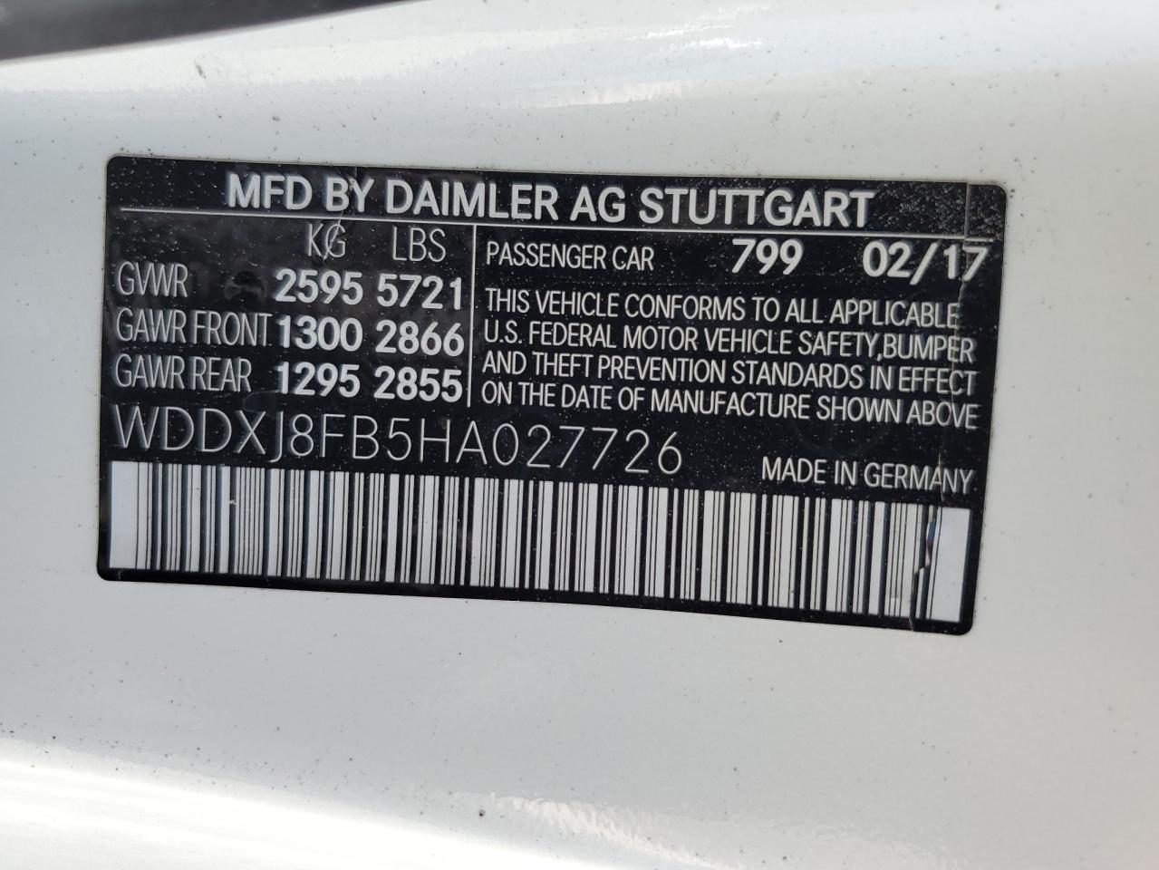 2017 Mercedes-Benz S 550 VIN: WDDXJ8FB5HA027726 Lot: 57312655