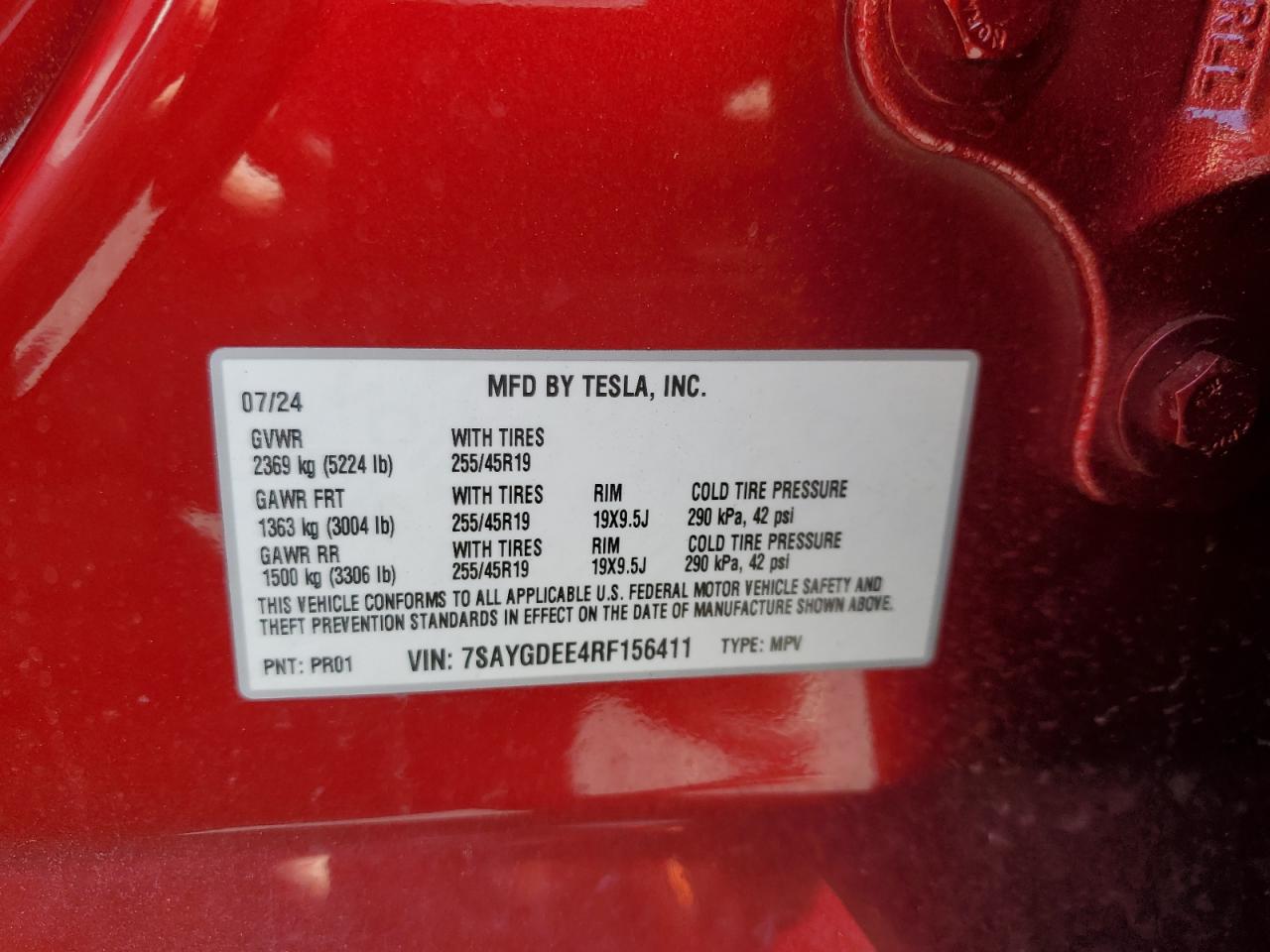 2024 Tesla Model Y VIN: 7SAYGDEE4RF156411 Lot: 56753665