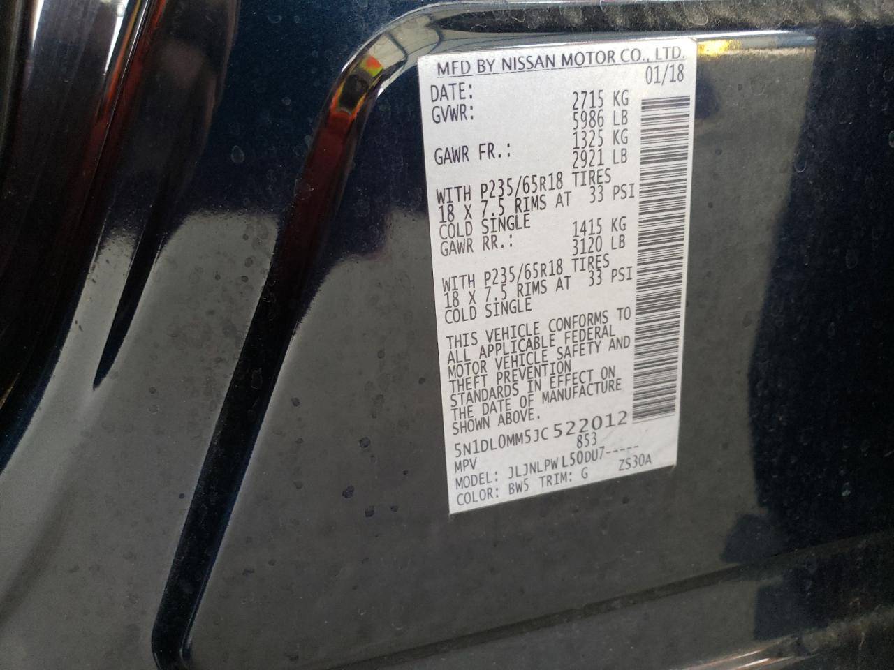 2018 Infiniti Qx60 VIN: 5N1DL0MM5JC522012 Lot: 56591395