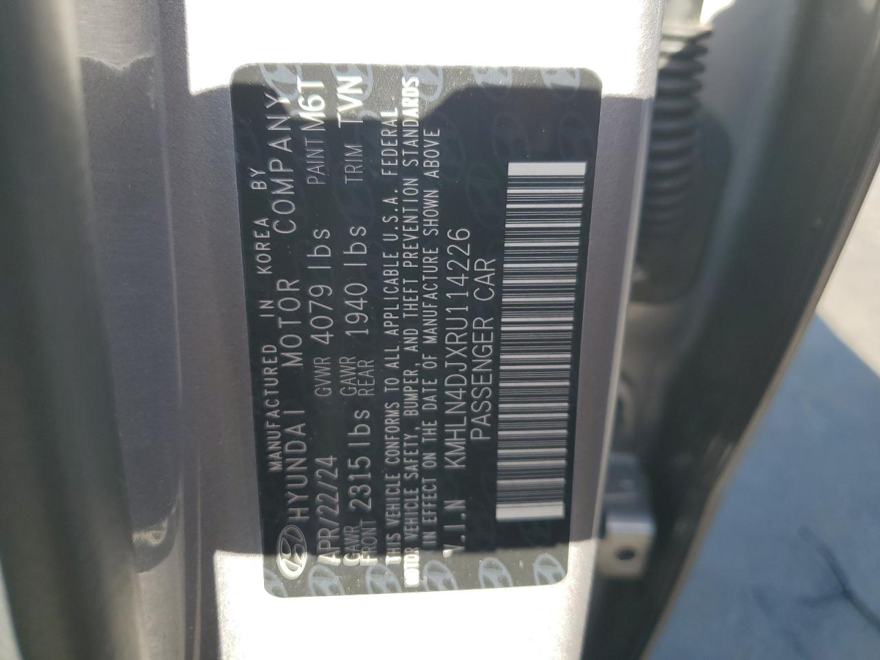 2024 Hyundai Elantra Limited VIN: KMHLN4DJXRU114226 Lot: 56857835
