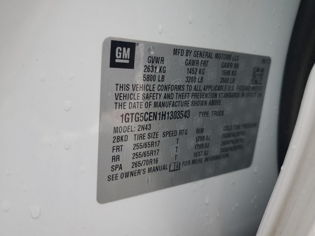 2017 GMC Canyon Sle VIN: 1GTG5CEN1H1303543 Lot: 55389985