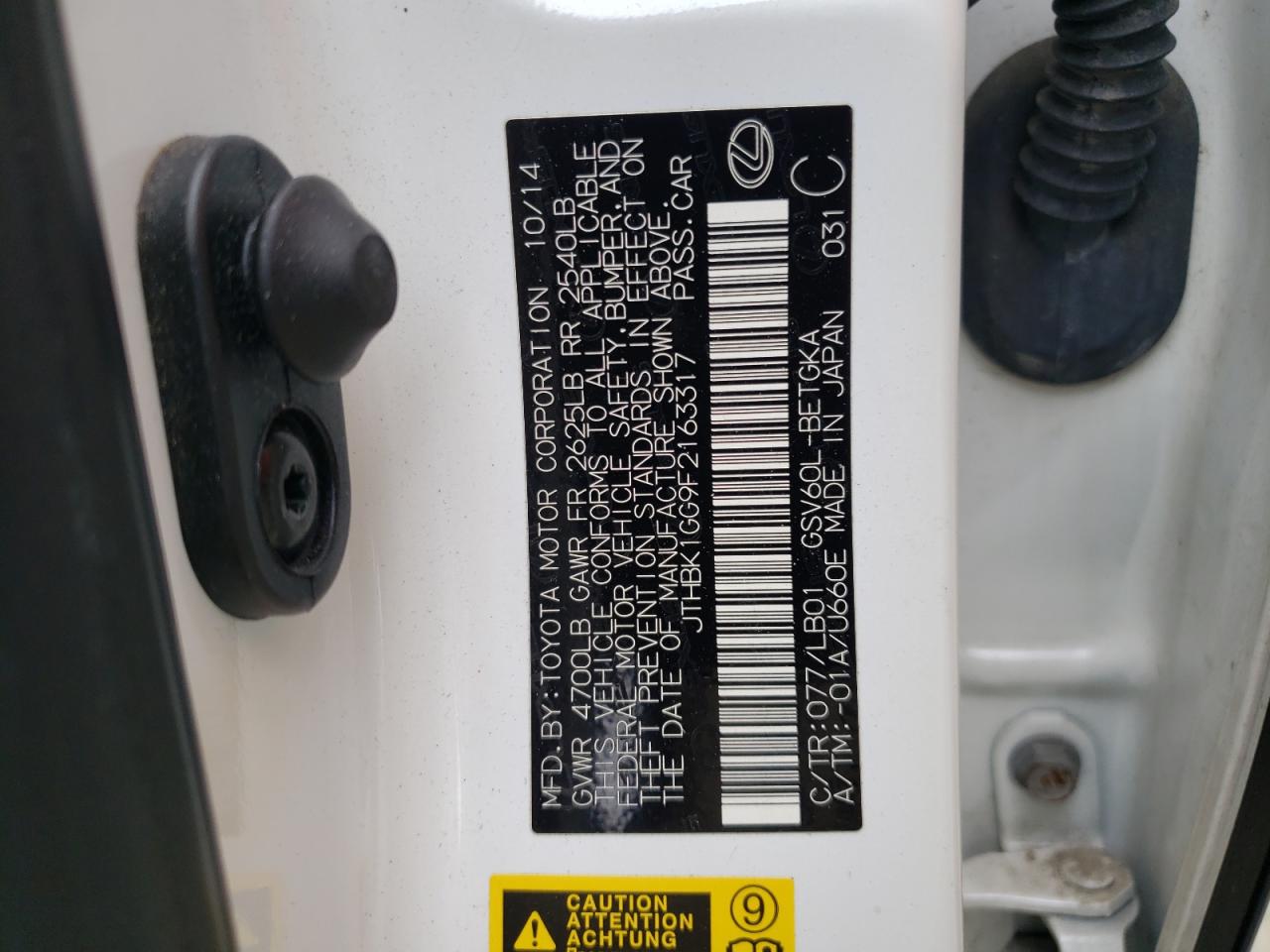 2015 Lexus Es 350 VIN: JTHBK1GG9F2163317 Lot: 52614705