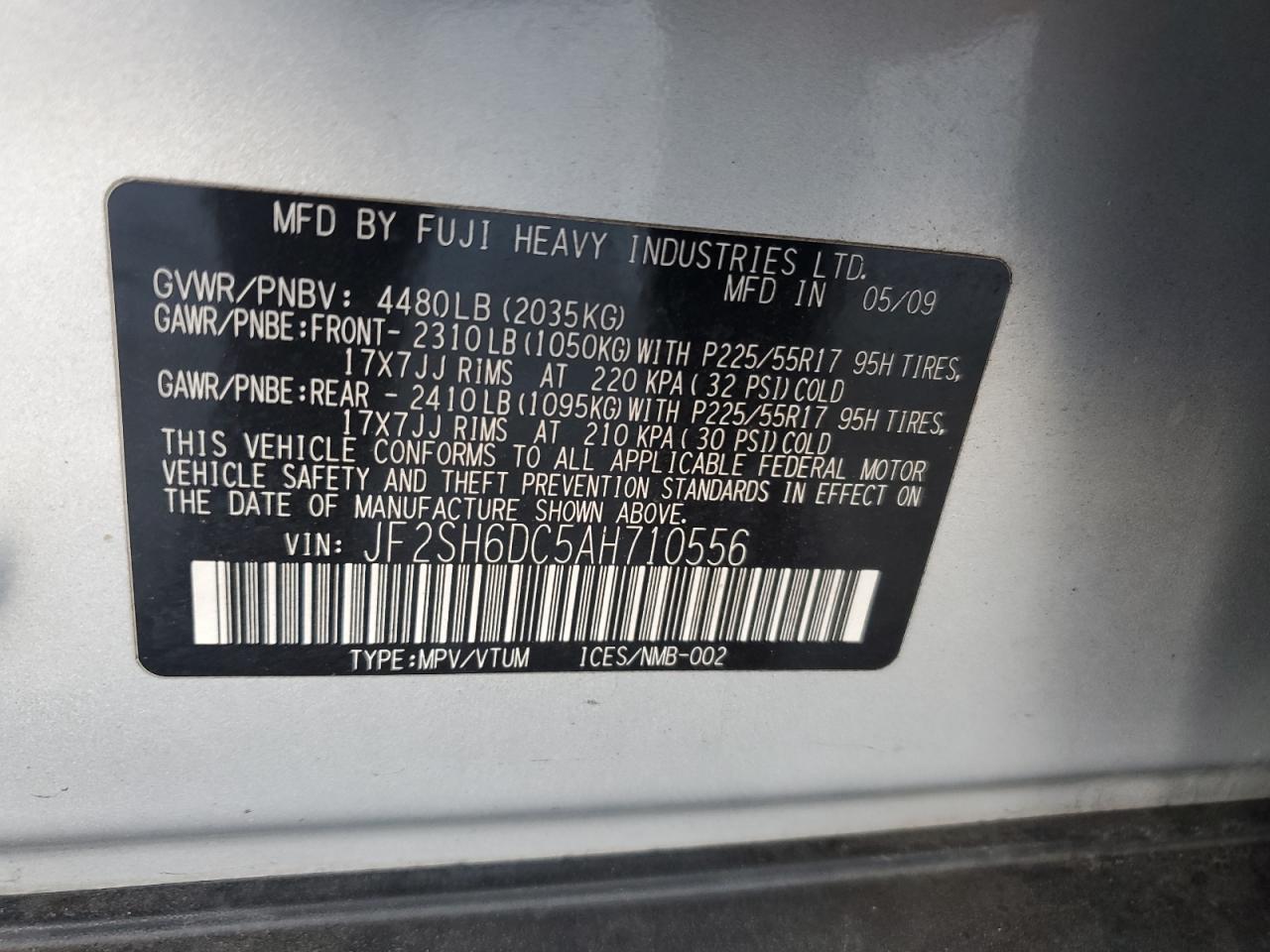 2010 Subaru Forester 2.5X Limited VIN: JF2SH6DC5AH710556 Lot: 57569265