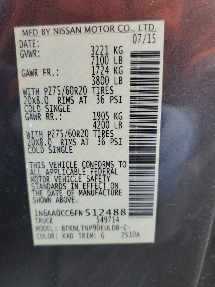 2015 Nissan Titan S VIN: 1N6AA0CC6FN512488 Lot: 57286085