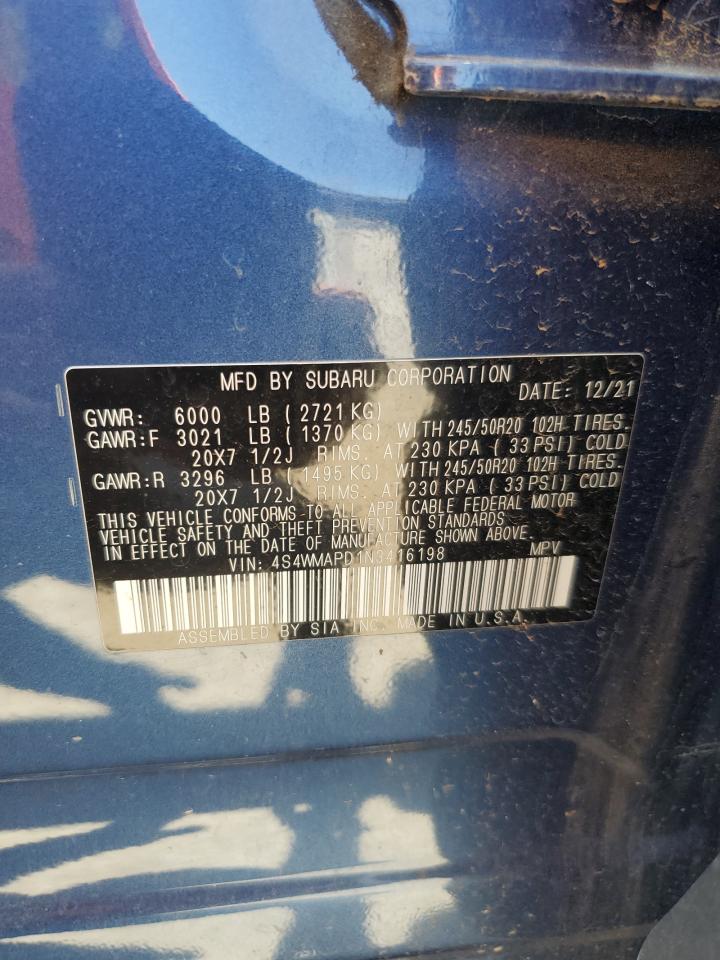 2022 Subaru Ascent Limited VIN: 4S4WMAPD1N3416198 Lot: 56424205