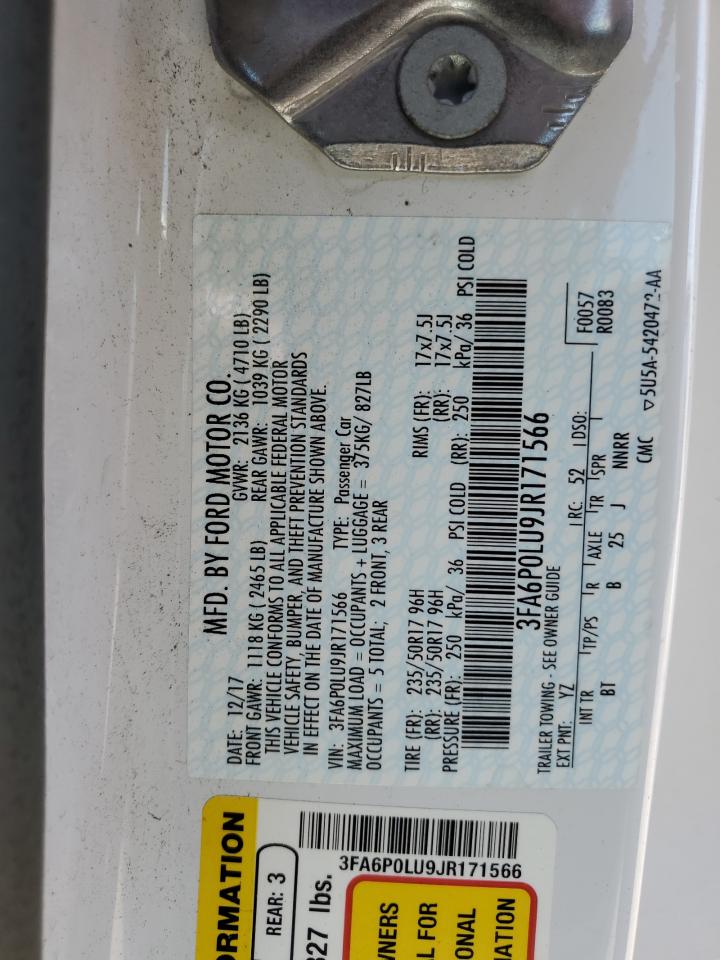 2018 Ford Fusion Se Hybrid VIN: 3FA6P0LU9JR171566 Lot: 54029225