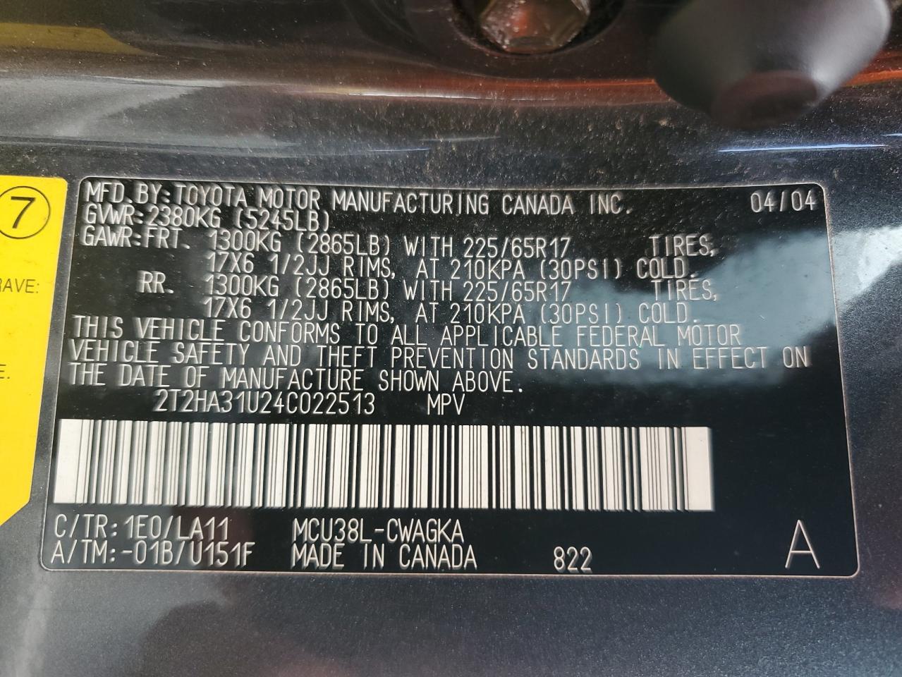 2004 Lexus Rx 330 VIN: 2T2HA31U24C022513 Lot: 56996665