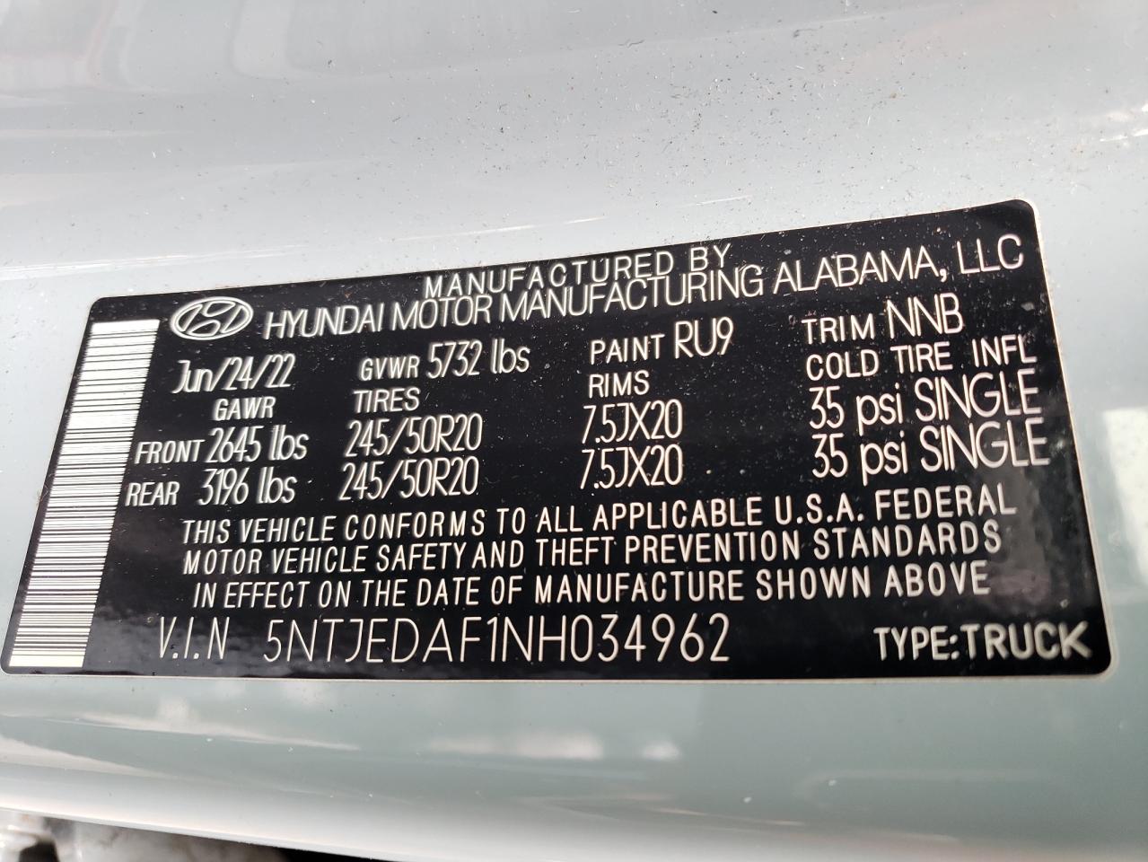 2022 Hyundai Santa Cruz Limited VIN: 5NTJEDAF1NH034962 Lot: 56471675