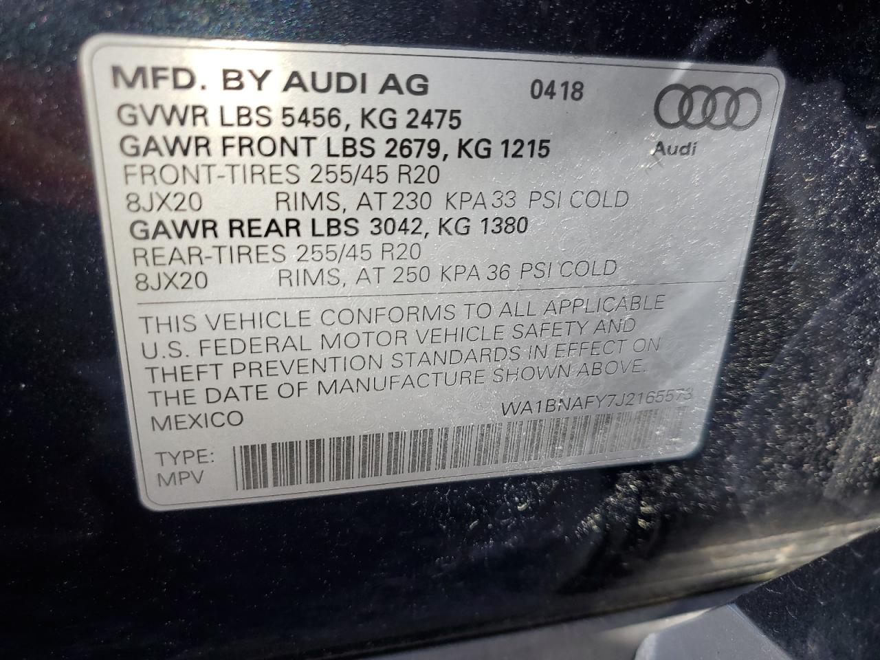 2018 Audi Q5 Premium Plus VIN: WA1BNAFY7J2165573 Lot: 56040975