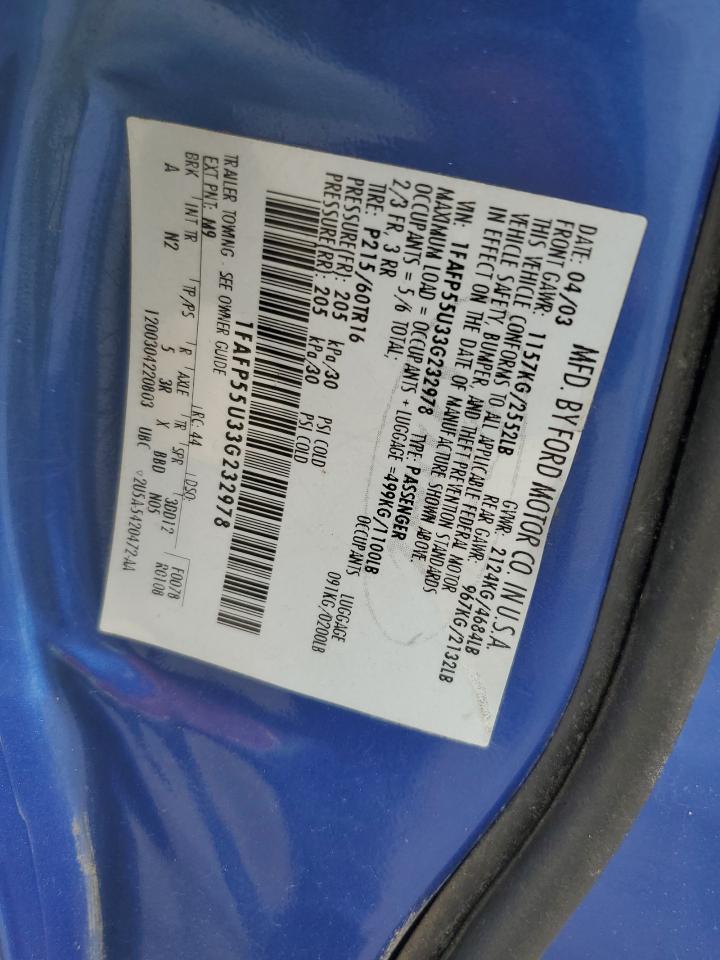 2003 Ford Taurus Ses VIN: 1FAFP55U33G232978 Lot: 59282405