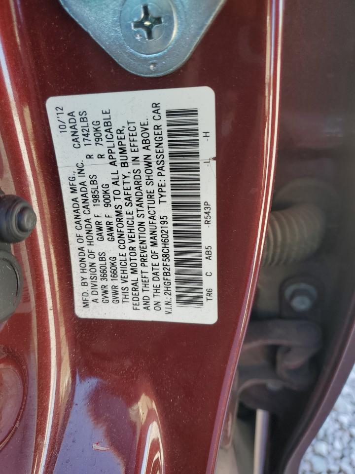 2012 Honda Civic Lx VIN: 2HGFB2F58CH602195 Lot: 55806505