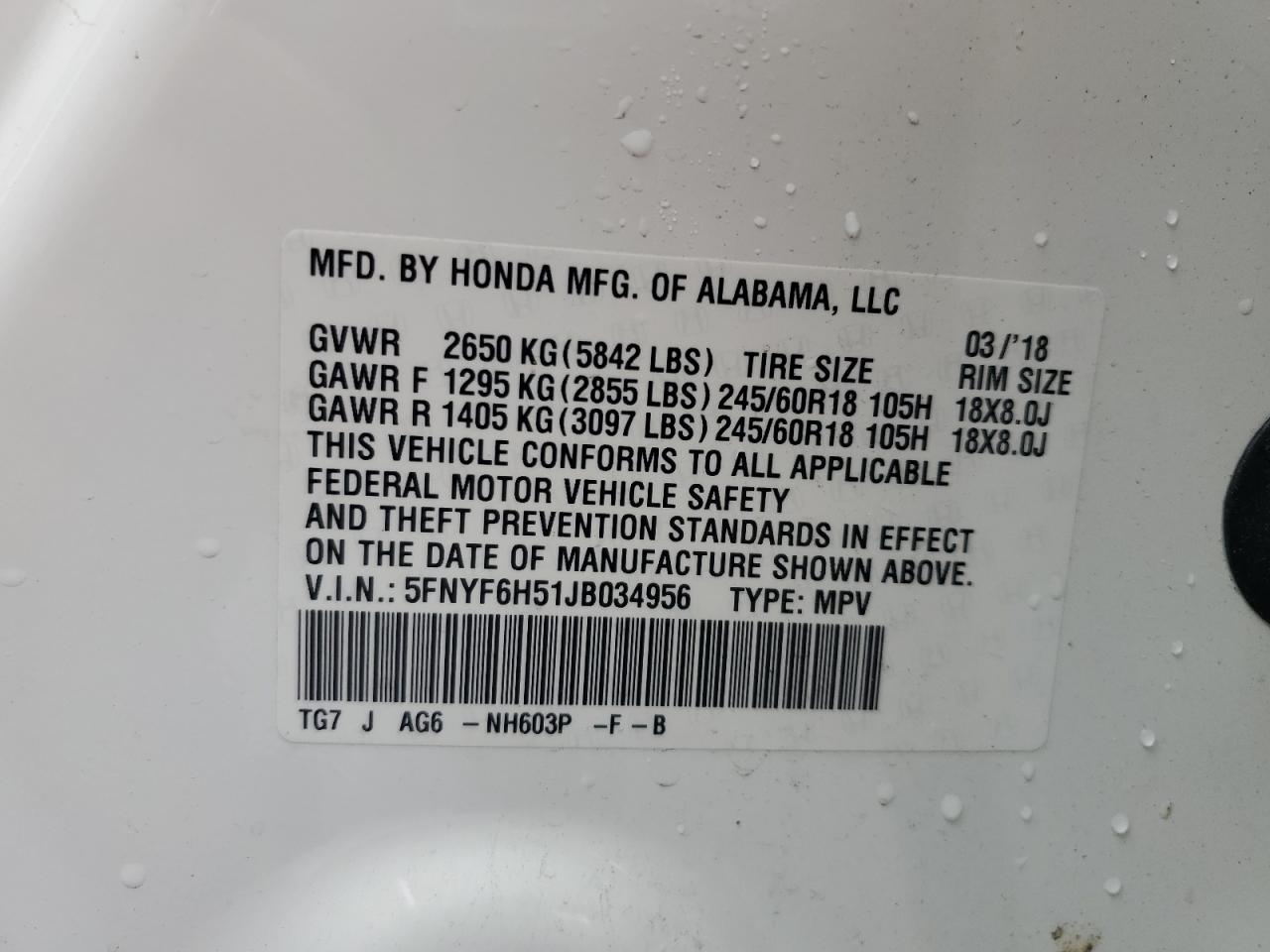 2018 Honda Pilot Exl VIN: 5FNYF6H51JB034956 Lot: 56401355
