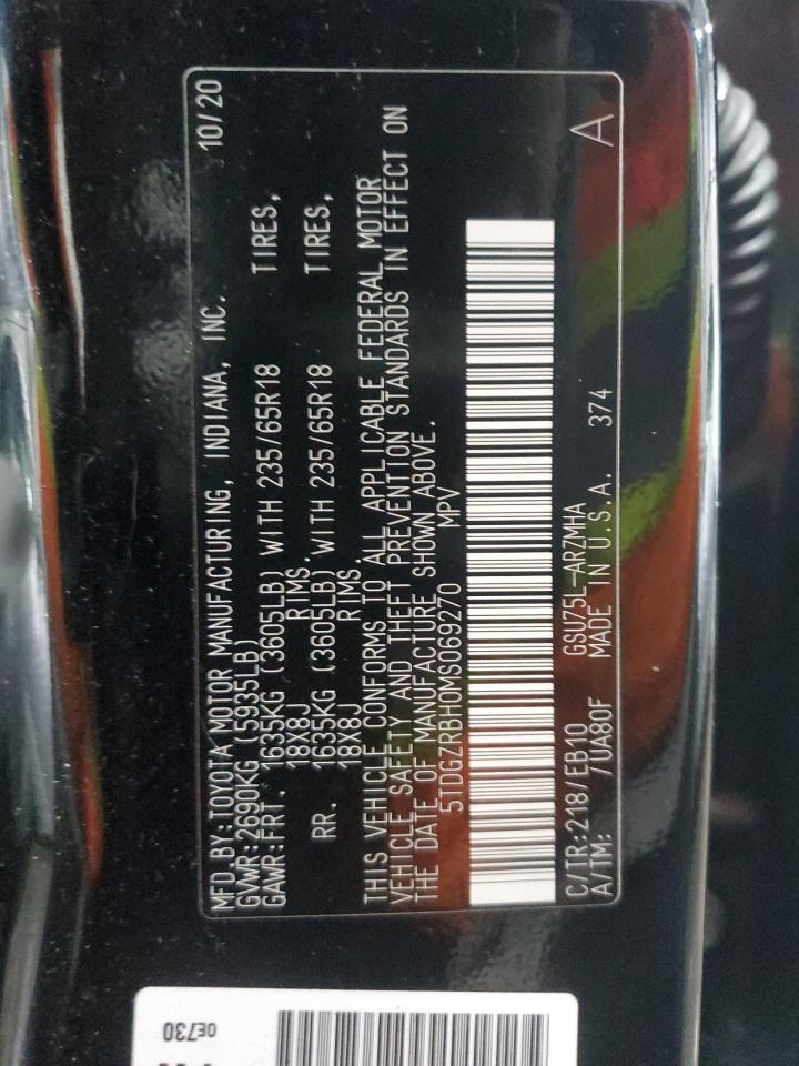 2021 Toyota Highlander Xle VIN: 5TDGZRBH0MS069270 Lot: 56638425