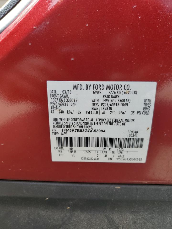 2016 Ford Explorer VIN: 1FM5K7B83GGC53984 Lot: 56887215