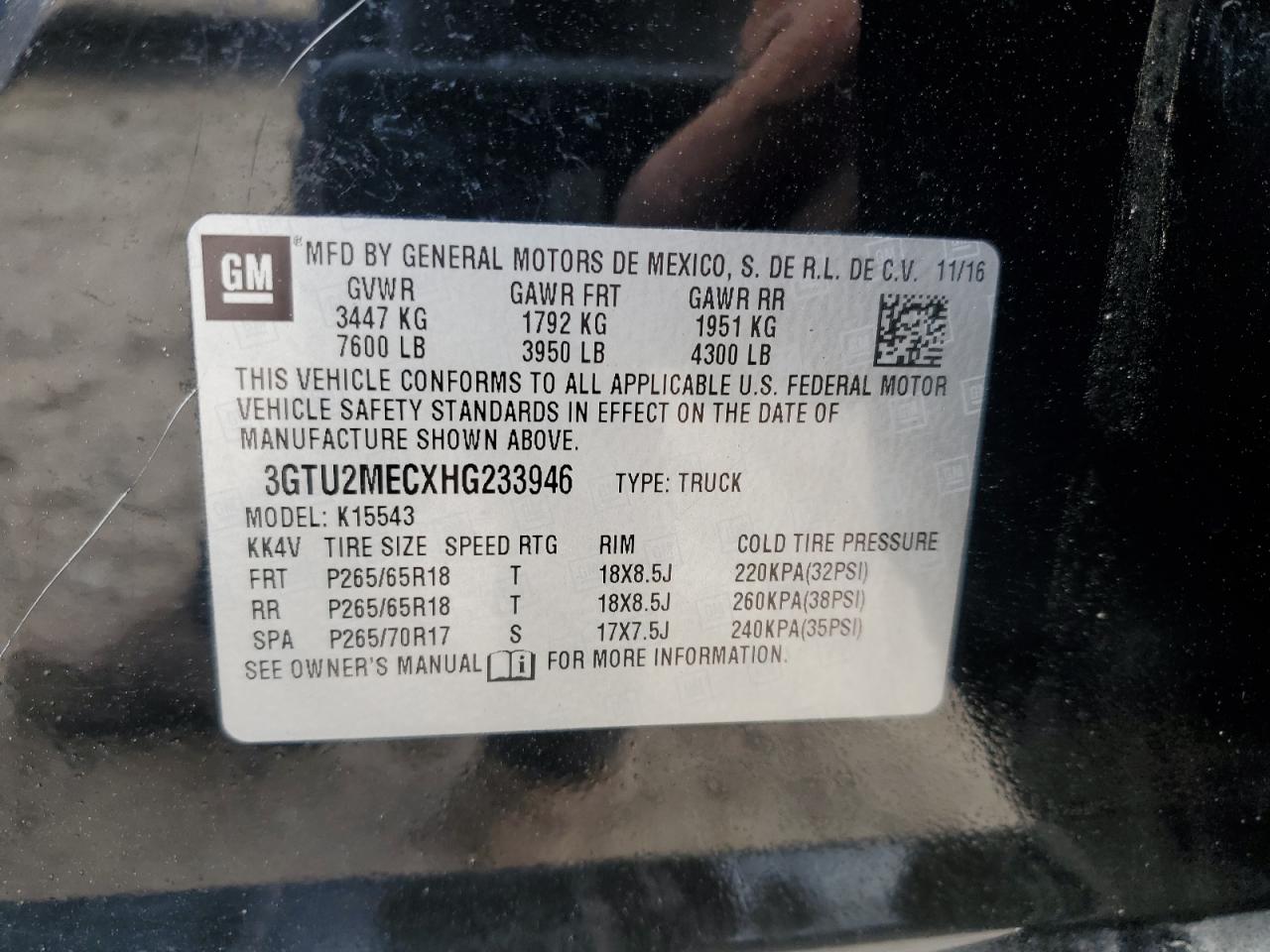2017 GMC Sierra K1500 Sle VIN: 3GTU2MECXHG233946 Lot: 56359885